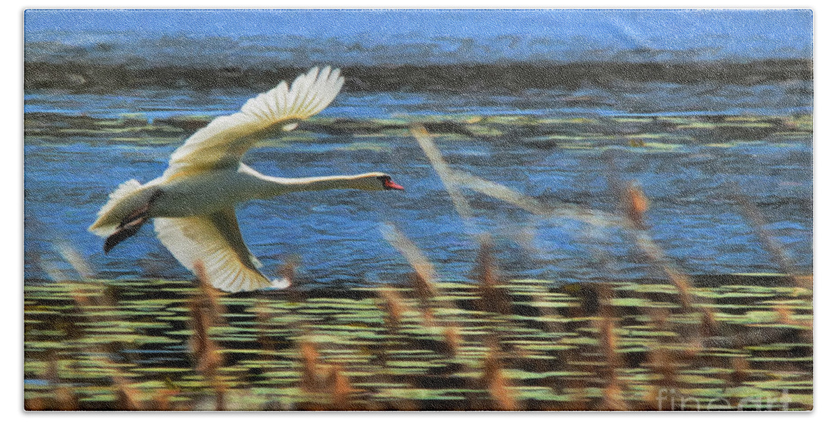 Swan Hand Towel featuring the digital art Skimming by Lois Bryan