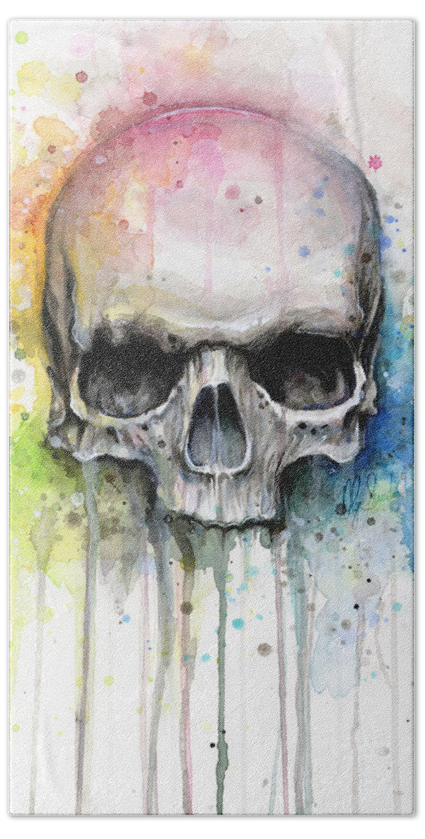 Skull Bath Sheet featuring the painting Skull Watercolor Painting by Olga Shvartsur