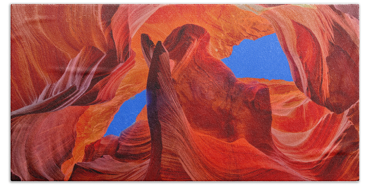 Antelope Canyon Bath Towel featuring the photograph Sky Eyes in Antelope Canyon by Greg Norrell