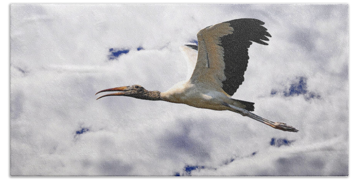 Wood Stork Hand Towel featuring the photograph Sky Stork by Al Powell Photography USA