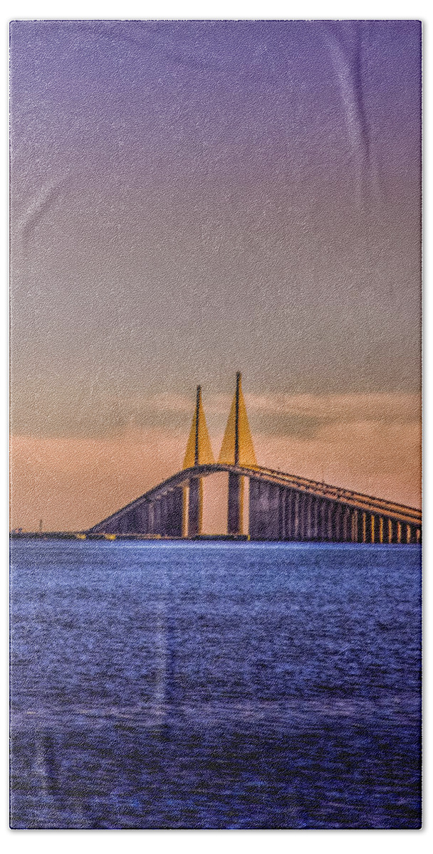 Skyway Bridge Bath Towel featuring the photograph Skyway Sunset by Marvin Spates