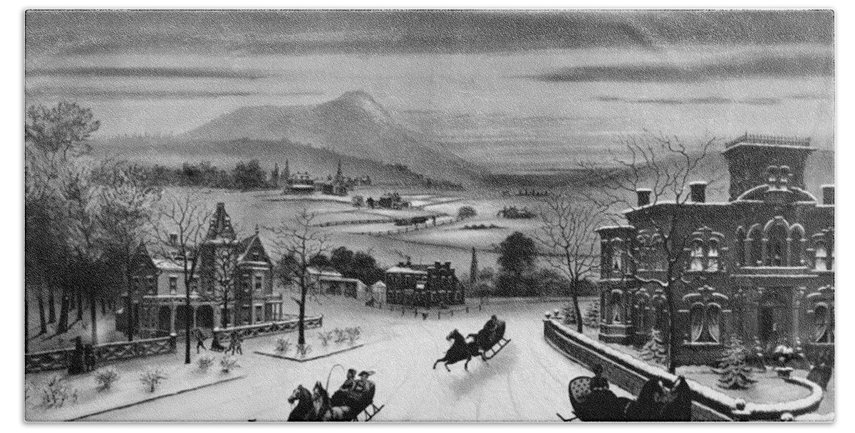 19th Century Bath Towel featuring the painting Sleighing, 19th Century by Granger