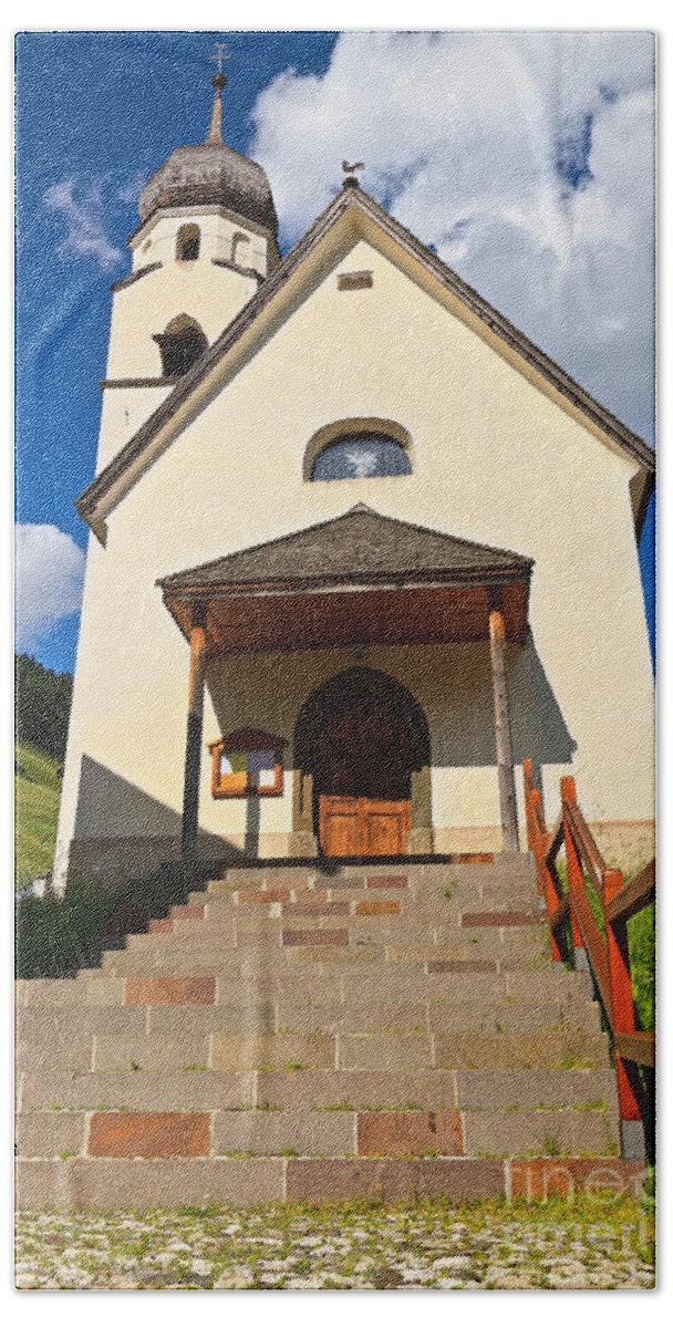 Alpine Bath Sheet featuring the photograph small church in Penia by Antonio Scarpi