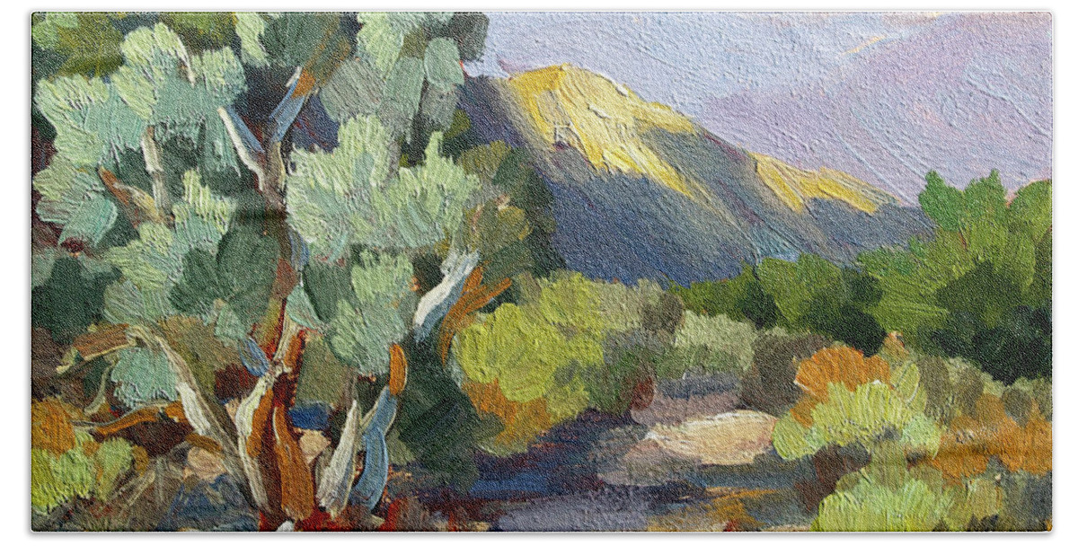 Smoke Trees Hand Towel featuring the painting Smoke Trees At Thousand Palms by Diane McClary