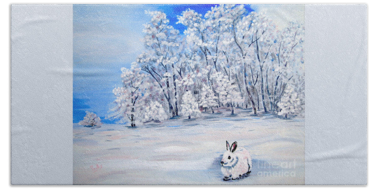 Bunny Bath Towel featuring the painting Snow Bunny by Phyllis Kaltenbach
