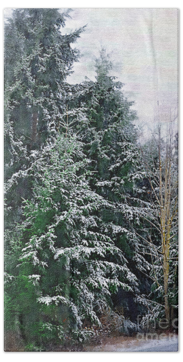 Snow Bath Towel featuring the digital art Snow Covered Pine by Kirt Tisdale