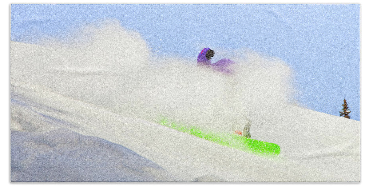 Snowboarding Bath Towel featuring the photograph Snow Spray by Theresa Tahara