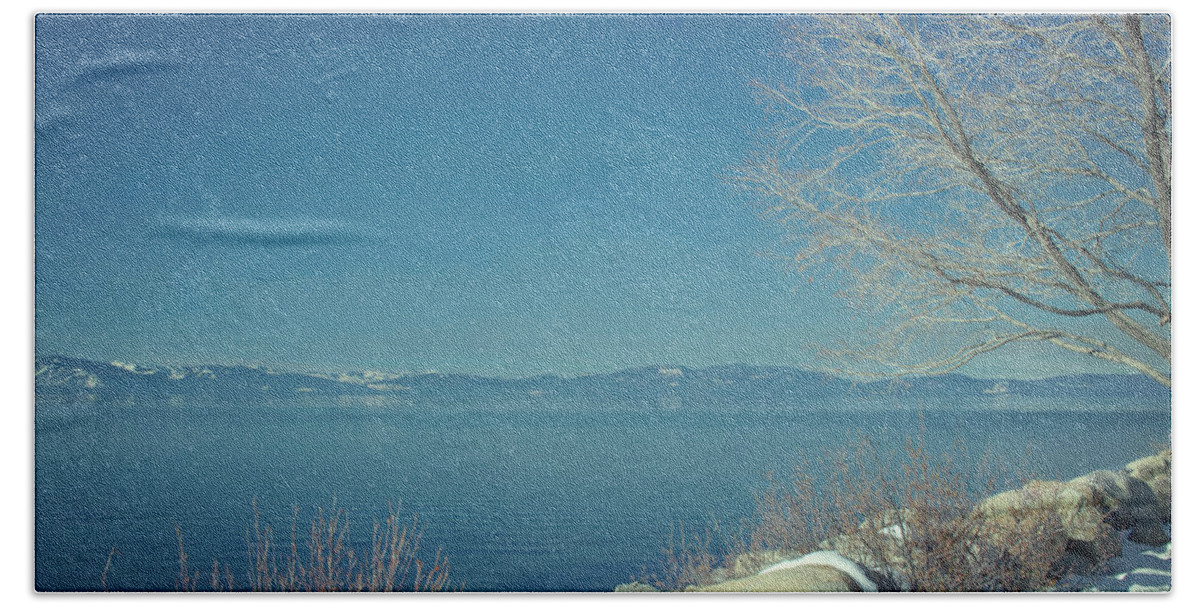 Lake Tahoe Bath Towel featuring the photograph Snowing in Tahoe by Kim Hojnacki