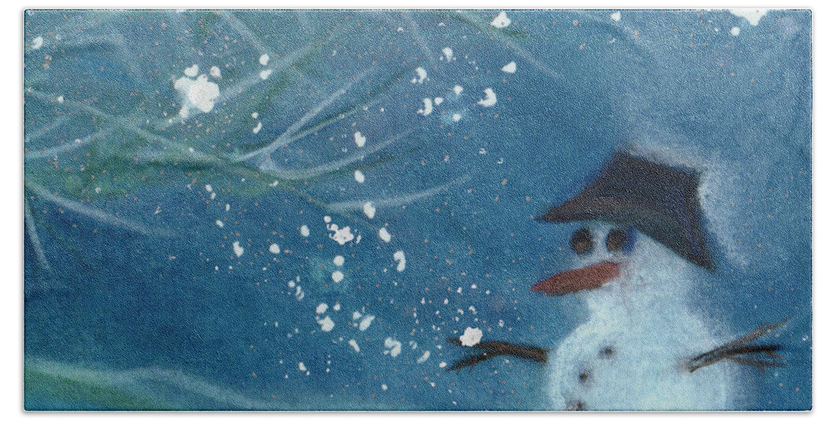 Christmas Hand Towel featuring the painting Snowman by jrr by First Star Art