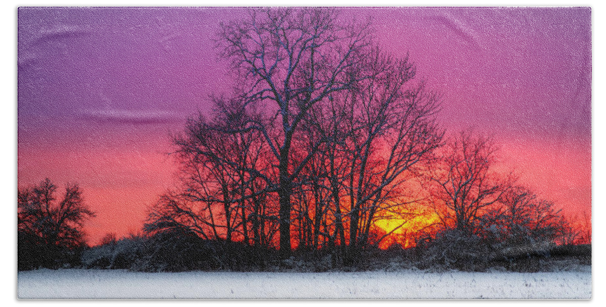 Colorful Sky Hand Towel featuring the photograph Snowy Sunset by Ron Pate