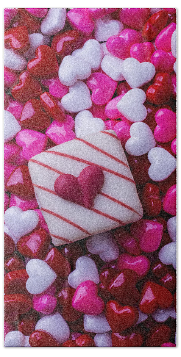Hearts Hand Towel featuring the photograph So Many Candy Hearts by Garry Gay