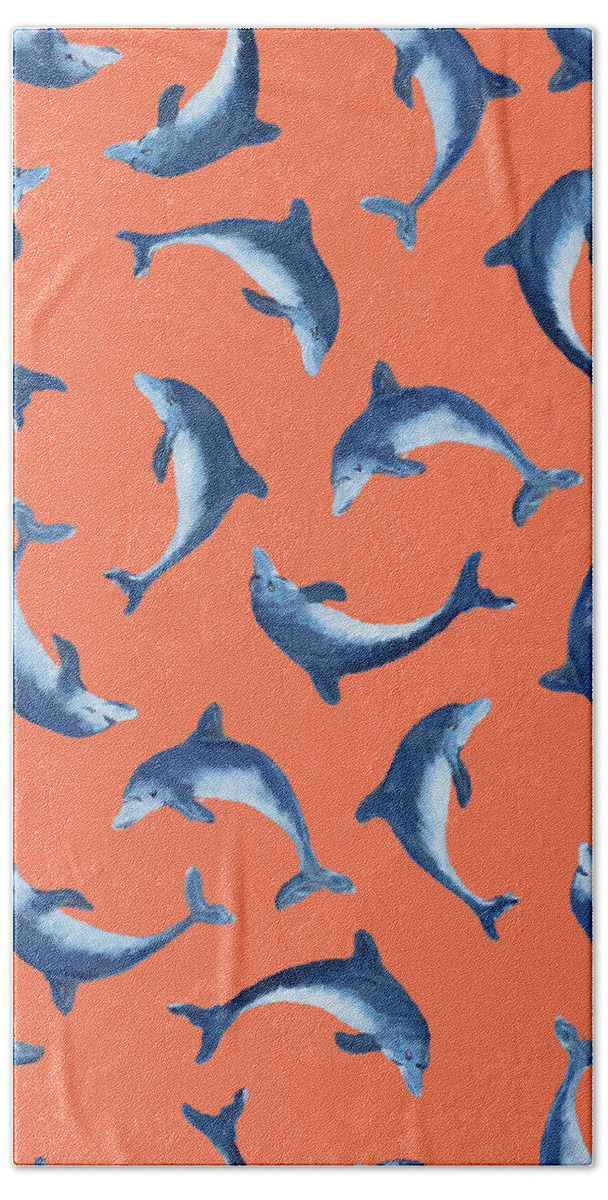 Soaring Hand Towel featuring the digital art Soaring Dolphin Pattern by Julie Derice