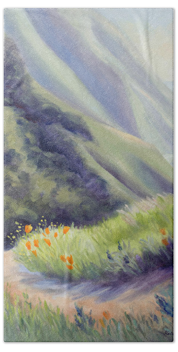 Big Sur Hand Towel featuring the painting Soberanes Canyon by Karin Leonard