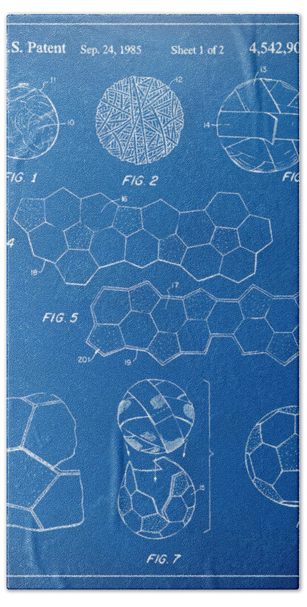 Soccer Bath Towel featuring the digital art Soccer Ball Construction Artwork - Blueprint by Nikki Marie Smith