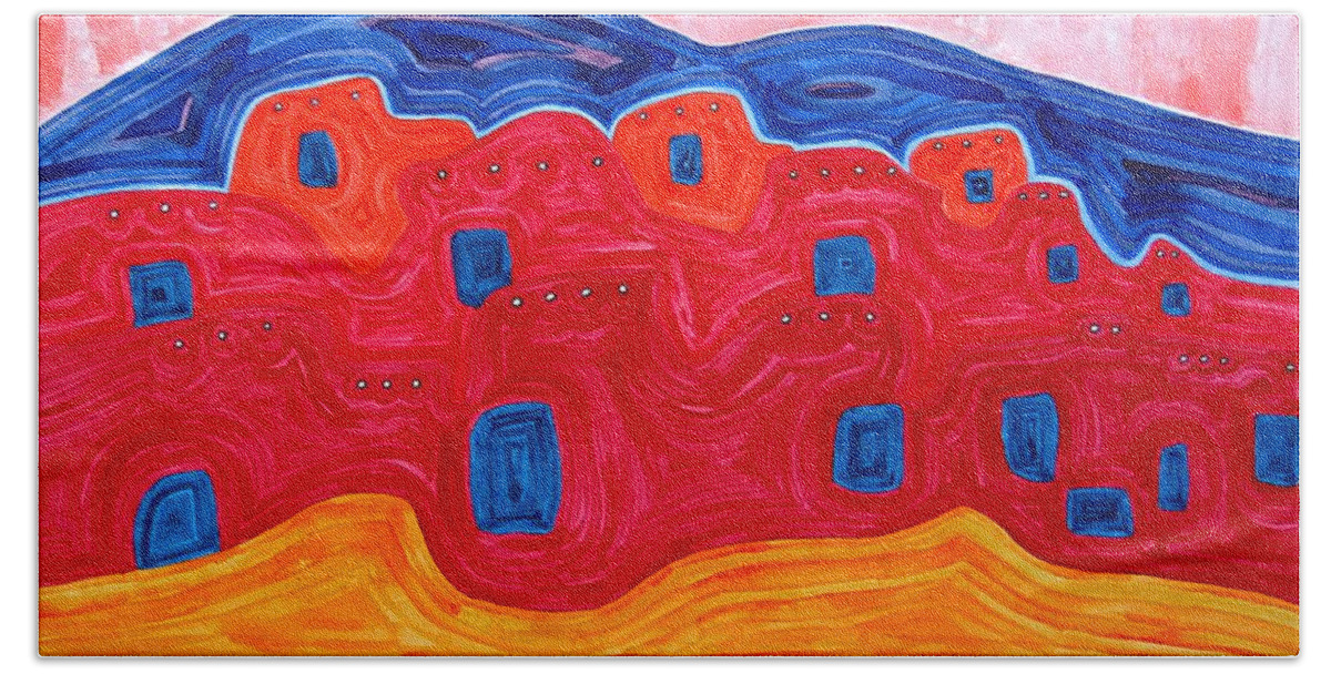 Painting Bath Towel featuring the painting Soft Pueblo original painting by Sol Luckman