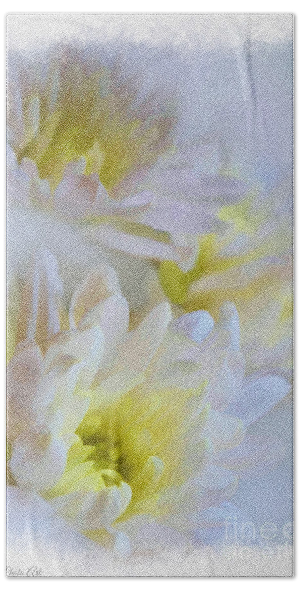 White Hand Towel featuring the photograph Soft white Chrysanthemums - Digital Paint by Debbie Portwood