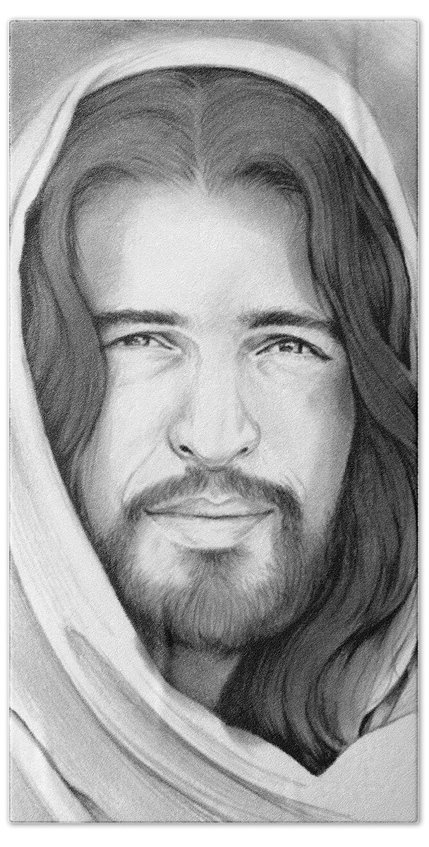 Jesus Hand Towel featuring the drawing Son of Man by Greg Joens