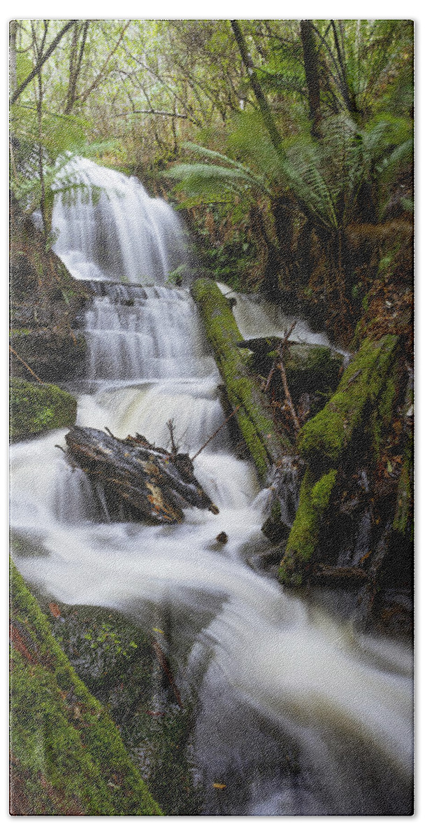 Waterfall Hand Towel featuring the photograph Soothed by Anthony Davey