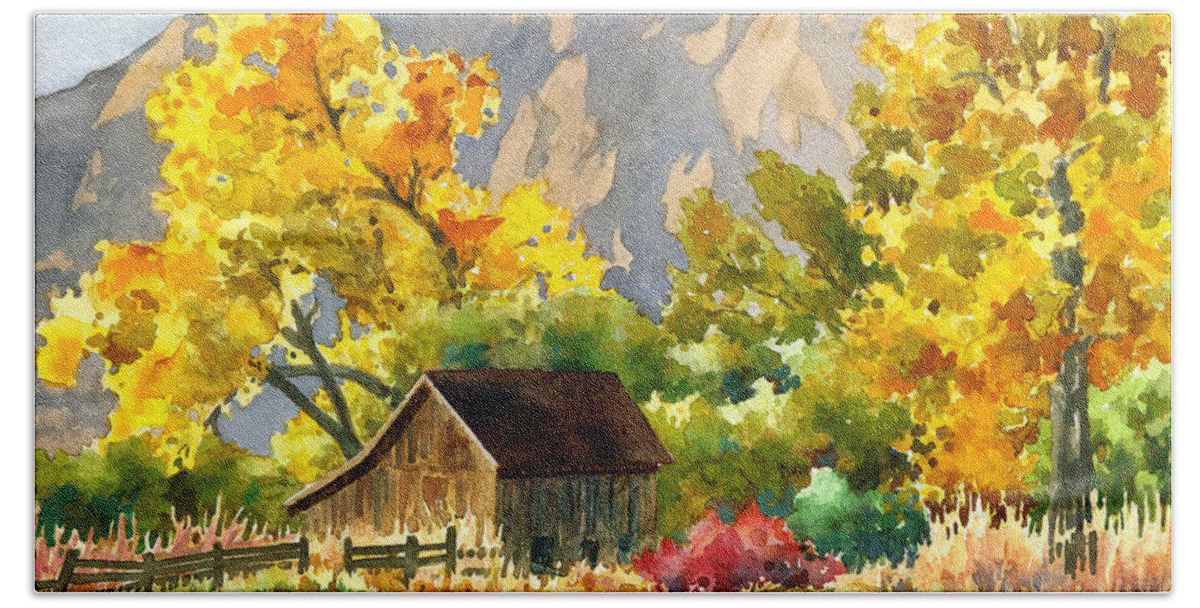 Barn Painting Hand Towel featuring the painting South Boulder Barn by Anne Gifford