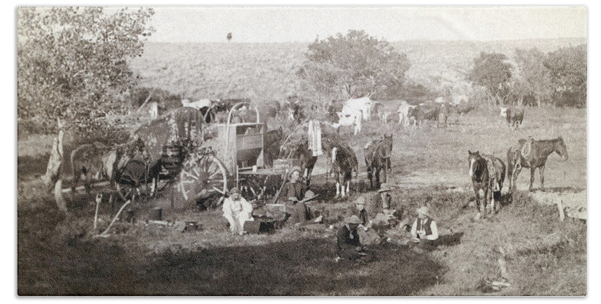 1892 Bath Towel featuring the photograph South Dakota Cowboy Camp by John Grabill