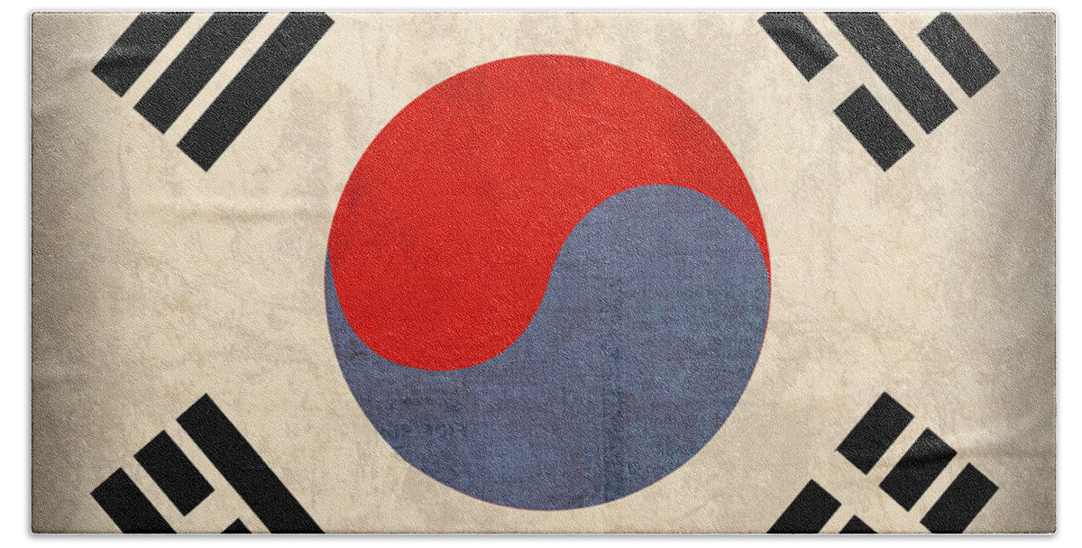 South Korea Flag Vintage Distressed Finish Seoul Korean Peninsula Asia Bath Towel featuring the mixed media South Korea Flag Vintage Distressed Finish by Design Turnpike