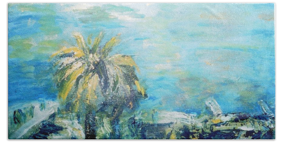 Seascape Hand Towel featuring the painting South of France  Juan les Pins by Fereshteh Stoecklein