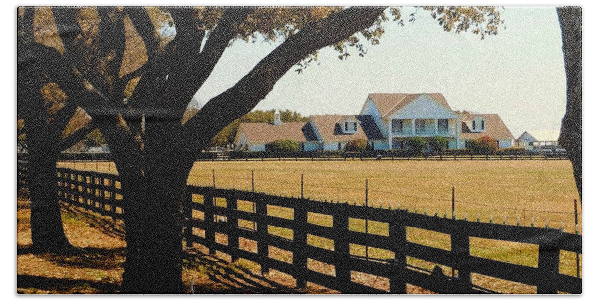 Southfork Ranch Hand Towel featuring the photograph Southfork Ranch - Across the Pasture by Robert ONeil