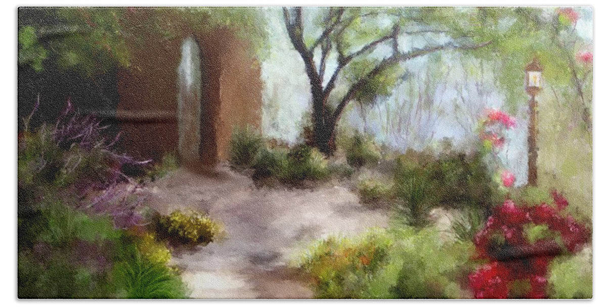 Southwest Paintings Bath Towel featuring the painting The Meditative Garden #1 by Colleen Taylor
