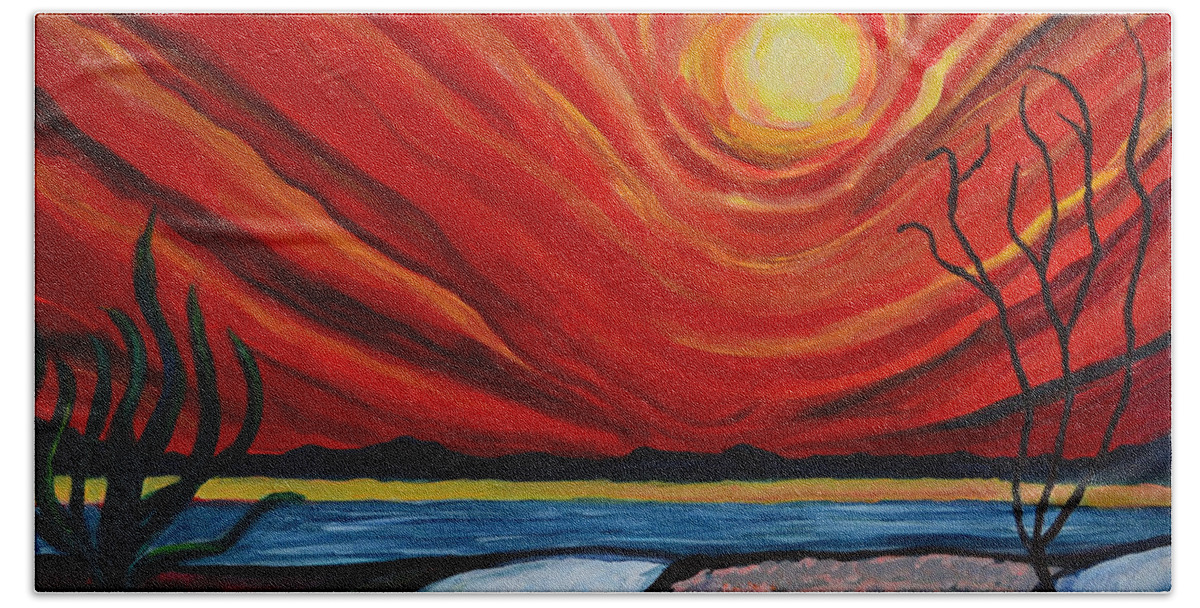 Sun Hand Towel featuring the painting Southwest Desert Sun by Katy Hawk