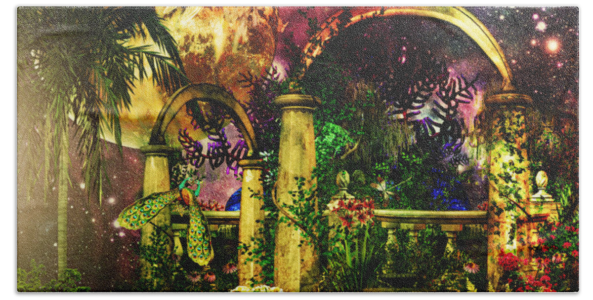 Space Garden Hand Towel featuring the mixed media Space Garden by Ally White