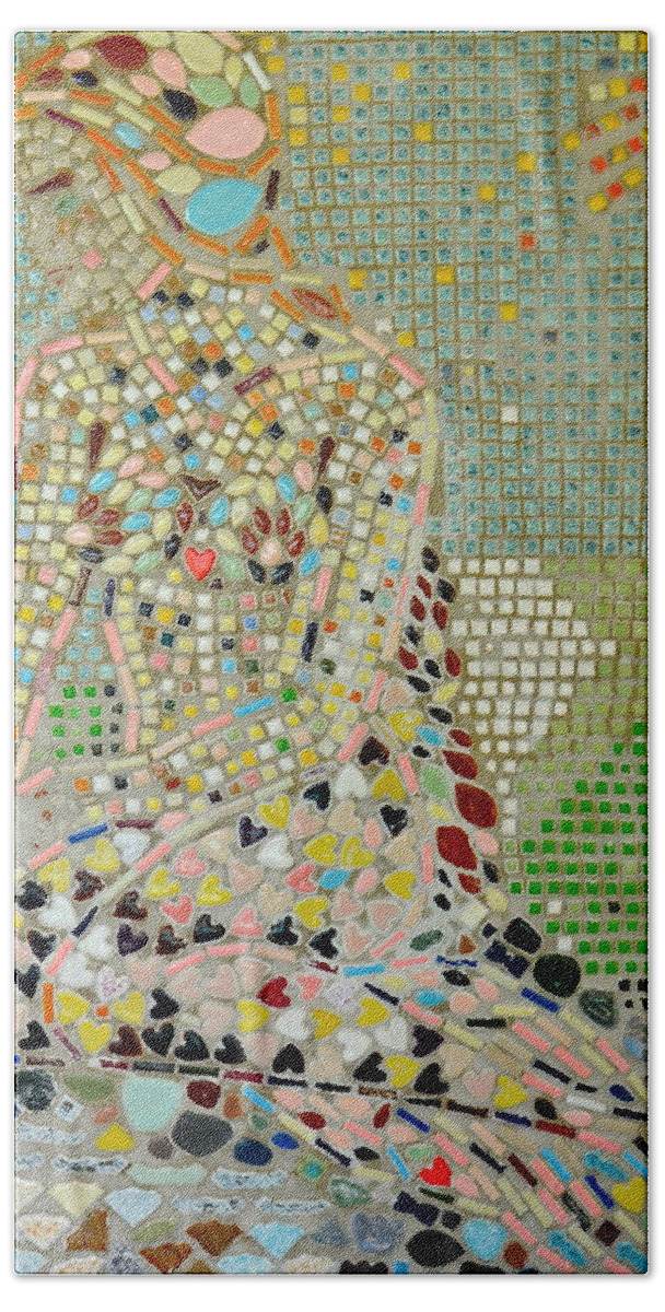 Mosaic Bath Towel featuring the mixed media Space Mermaid by AnnaJo Vahle