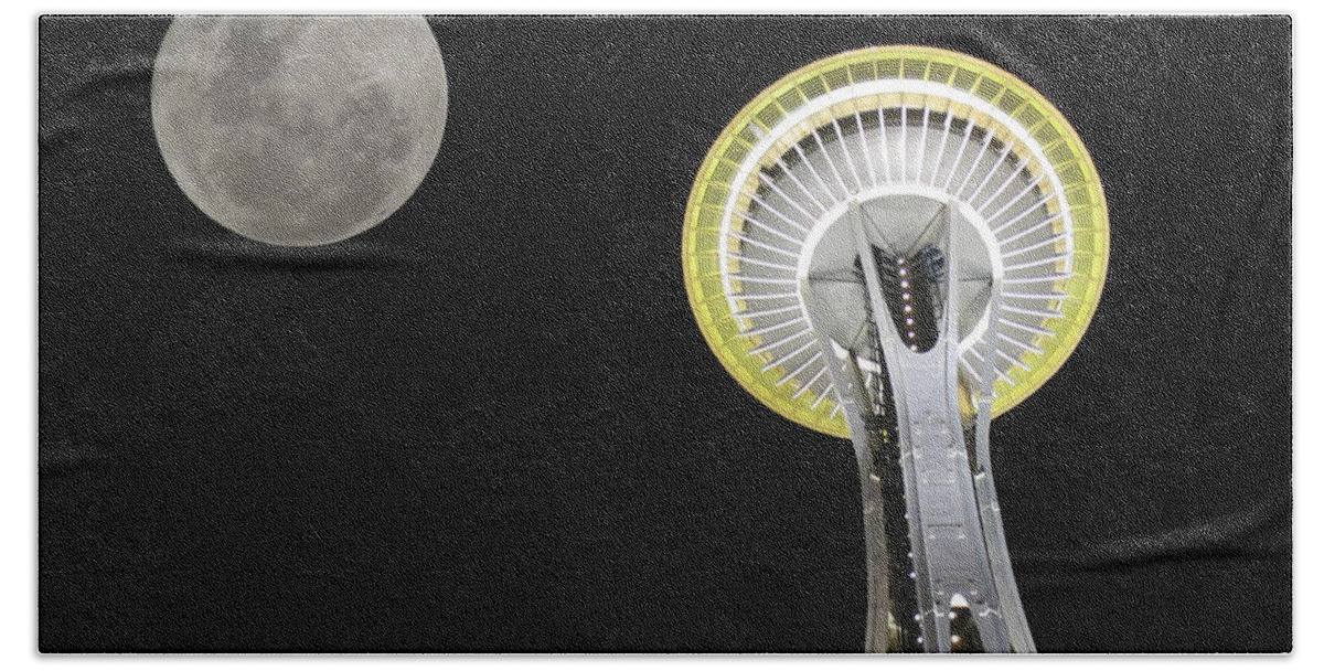Space Bath Towel featuring the photograph Space Needle by David Gleeson