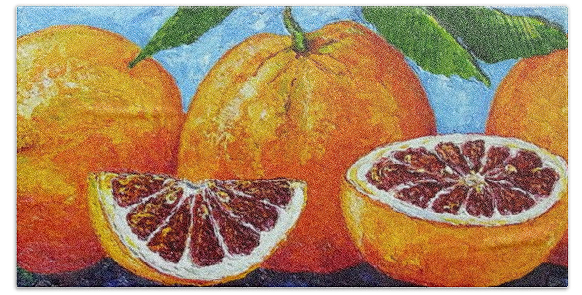 Spanish Blood Orange Bath Towel featuring the painting Spanish Blood Oranges by Paris Wyatt Llanso
