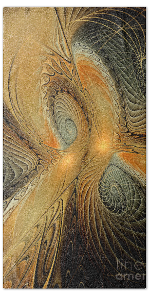 Fractal Art Hand Towel featuring the digital art Spirals of Gold by Deborah Benoit