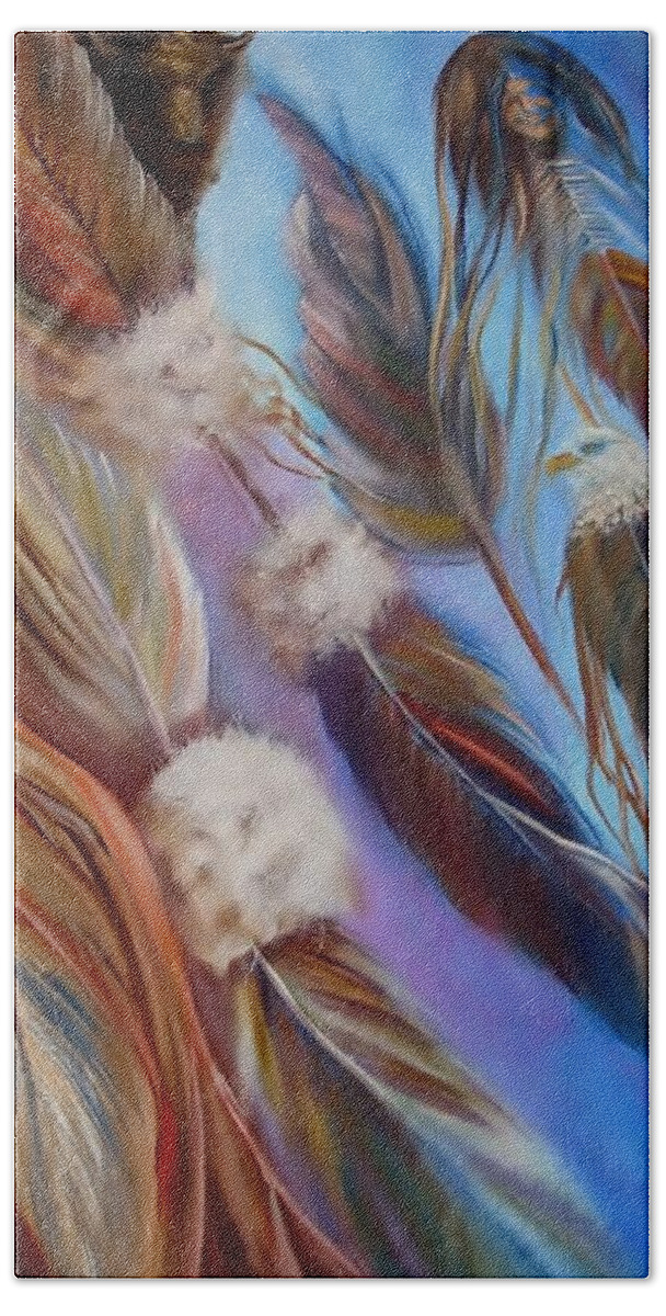 Feathers Hand Towel featuring the painting Spirit Feathers by Sherry Strong