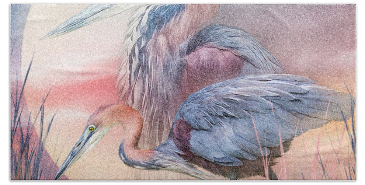 Heron Bath Towel featuring the mixed media Spirit Of The Heron by Carol Cavalaris