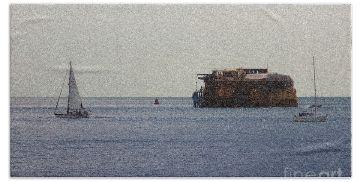 Spitbank Fort Bath Towel featuring the photograph Spitbank Fort Martello Tower by Terri Waters