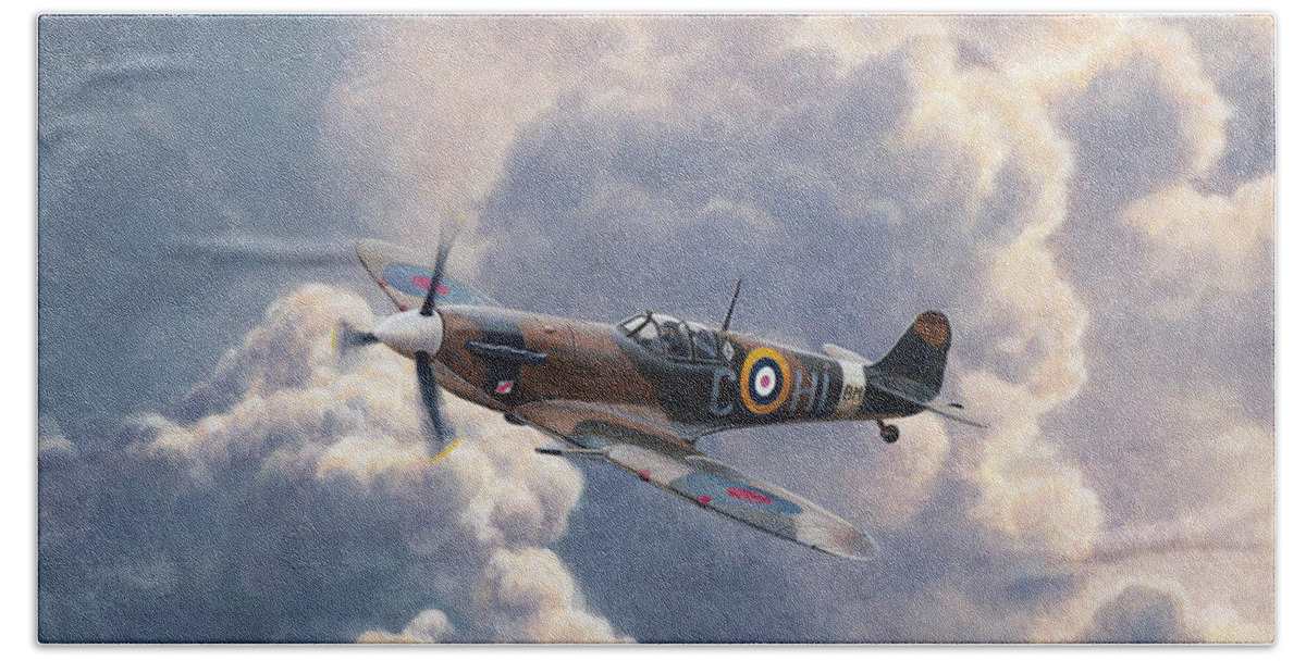 Adult Bath Towel featuring the photograph Spitfire Plane Flying In Storm Cloud by Ikon Ikon Images