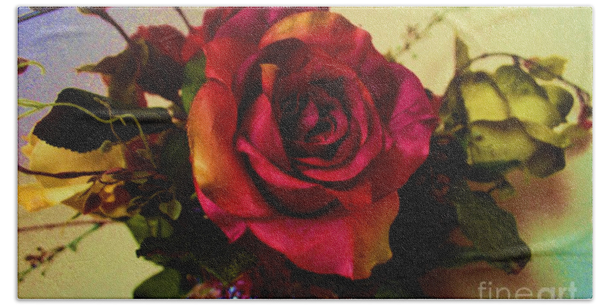 Red Rose Bath Towel featuring the photograph Splendid Painted Rose by Luther Fine Art