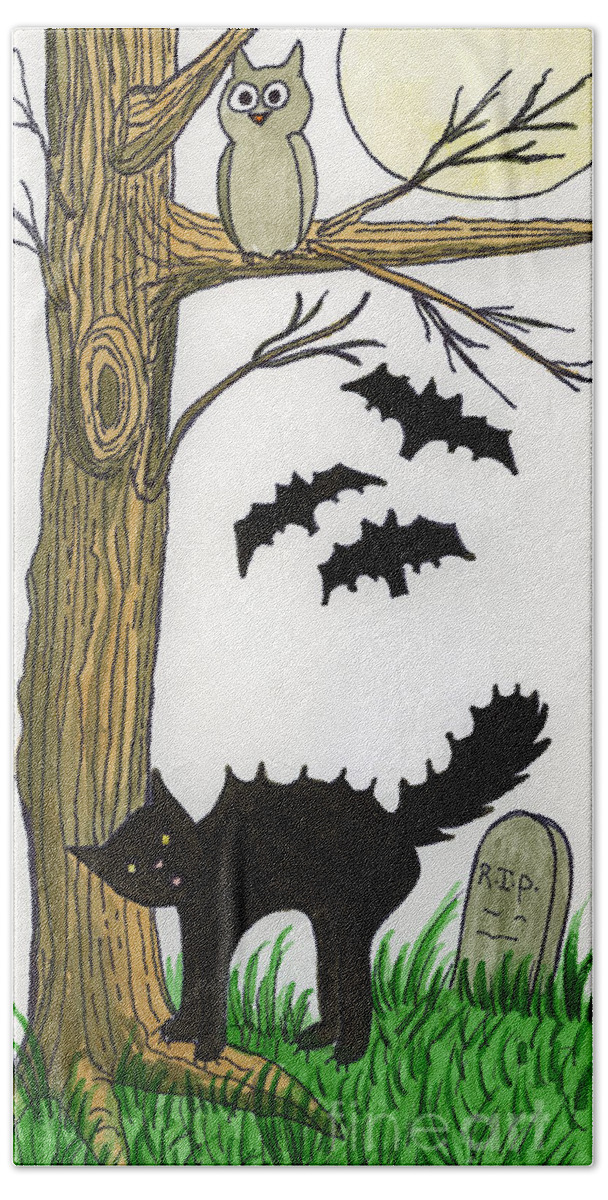 Spooky Greeting Card Hand Towel featuring the painting Spooky Night by Norma Appleton