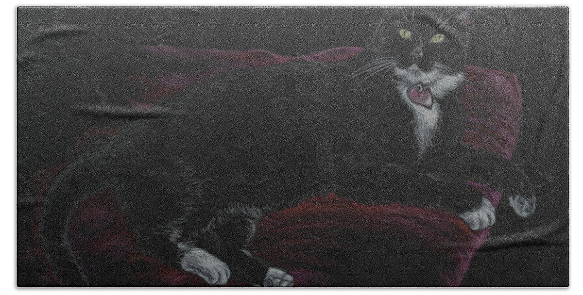 Cat Portrait Bath Towel featuring the drawing Spooky the Cat by Michele Myers