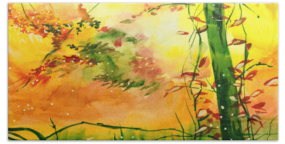Nature Hand Towel featuring the painting Spring 1 by Anil Nene