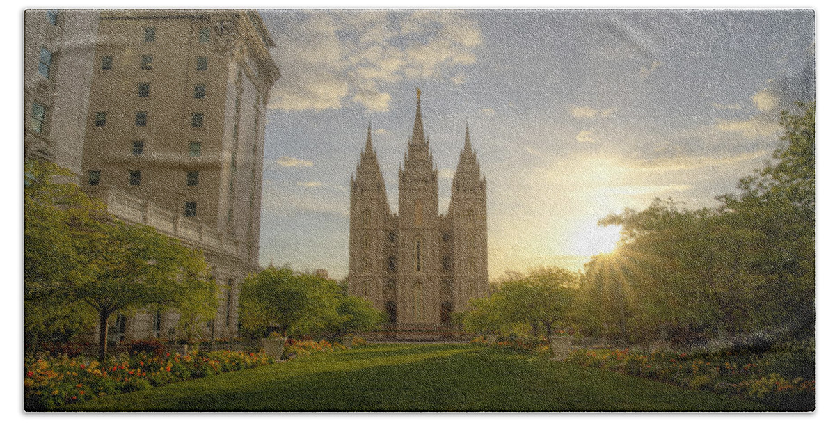 Utah Bath Towel featuring the photograph Spring at Temple Square by Dustin LeFevre