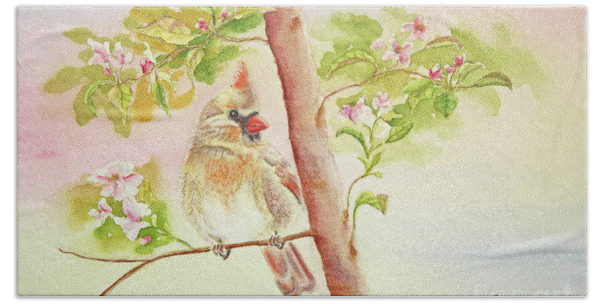 Bird Hand Towel featuring the painting Spring Blossoms II by Kathryn Duncan