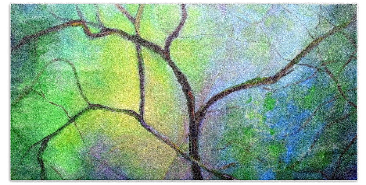 Branches Bath Towel featuring the painting Spring Catawba Tree by Jodie Marie Anne Richardson Traugott     aka jm-ART