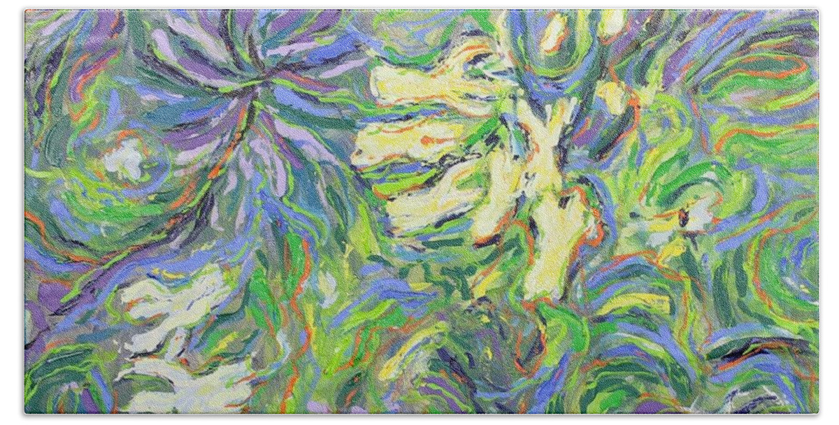 Abstract Hand Towel featuring the painting Spring Exuberance 2 by Zofia Kijak