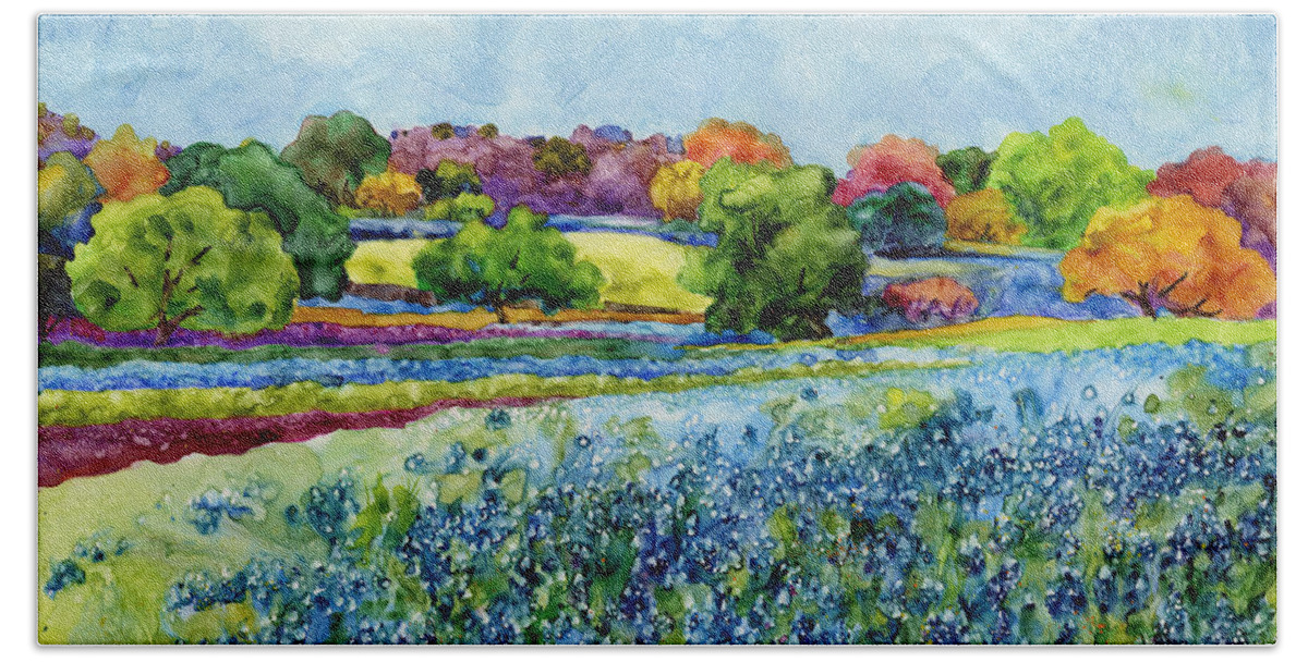 Bluebonnet Hand Towel featuring the painting Spring Impressions by Hailey E Herrera