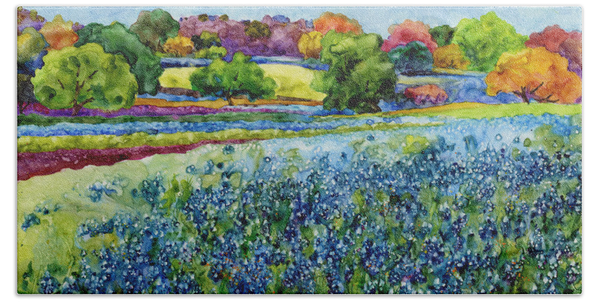Bluebonnet Bath Sheet featuring the painting Spring Impressions by Hailey E Herrera
