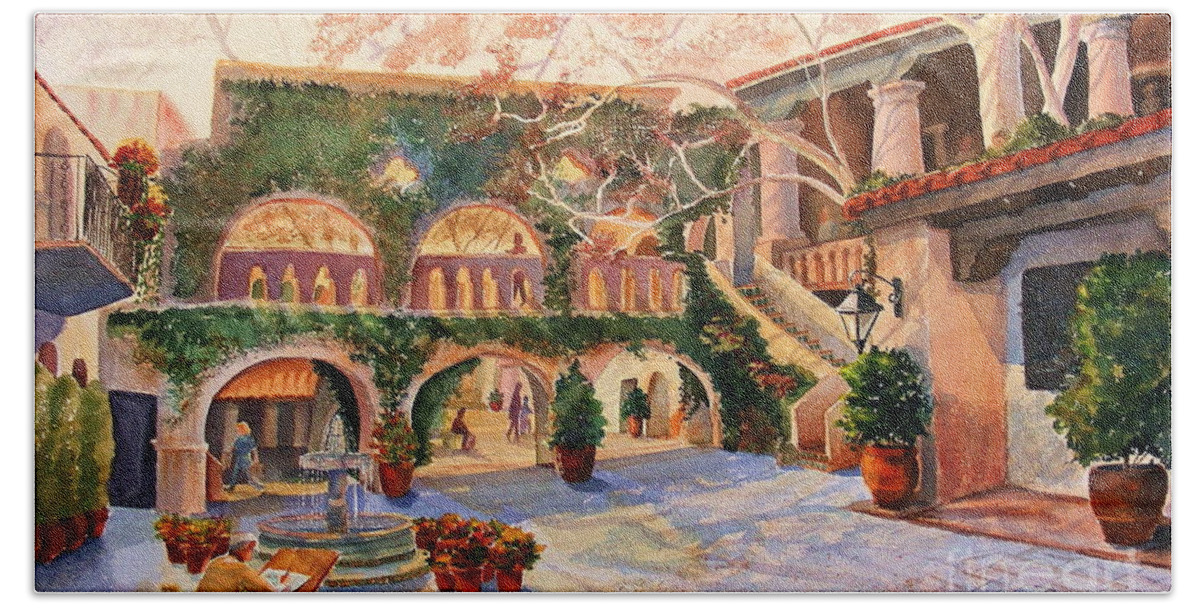 Sedona Bath Towel featuring the painting Spring In Tlaquepaque by Marilyn Smith