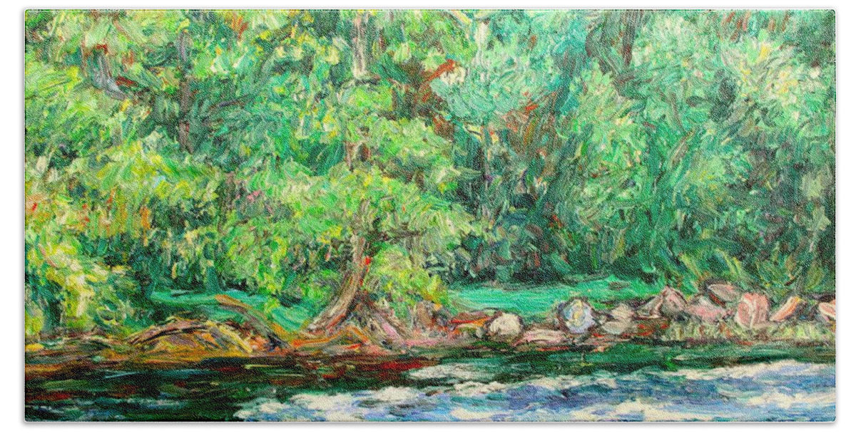 Rapids Bath Towel featuring the painting Spring Rapids on the New River by Kendall Kessler